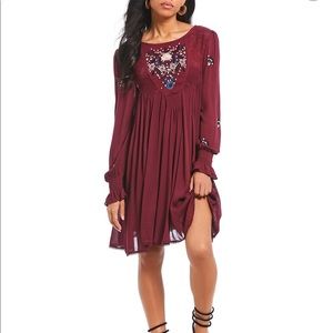 Free People Mohave Mini Dress Embroidered Plum L